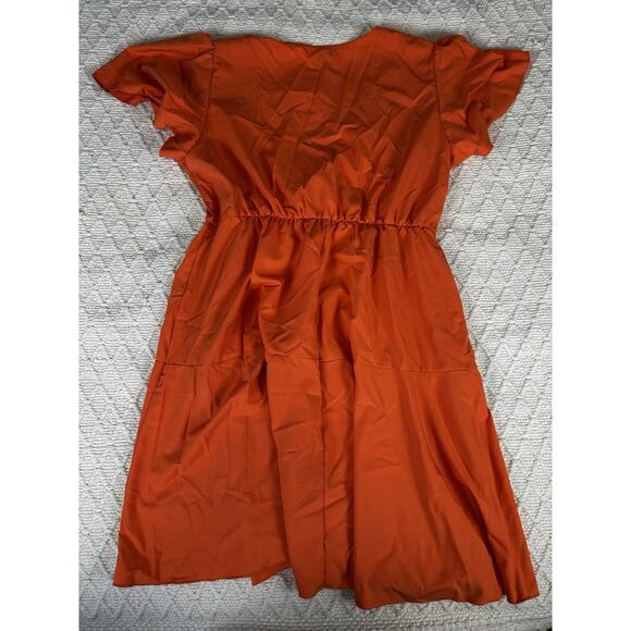 SHEIN Curve Plus Size Orange Wrap Dress 1XL Short Sleeve V-Neck - Picture 2 of 6